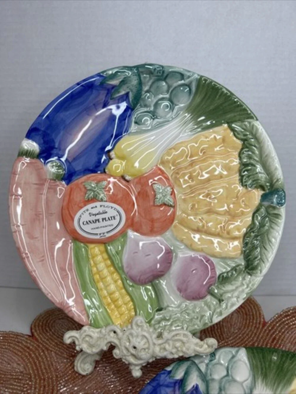 Fitz and Floyd China Vegetable Garden Pattern Canape Plate 7.5